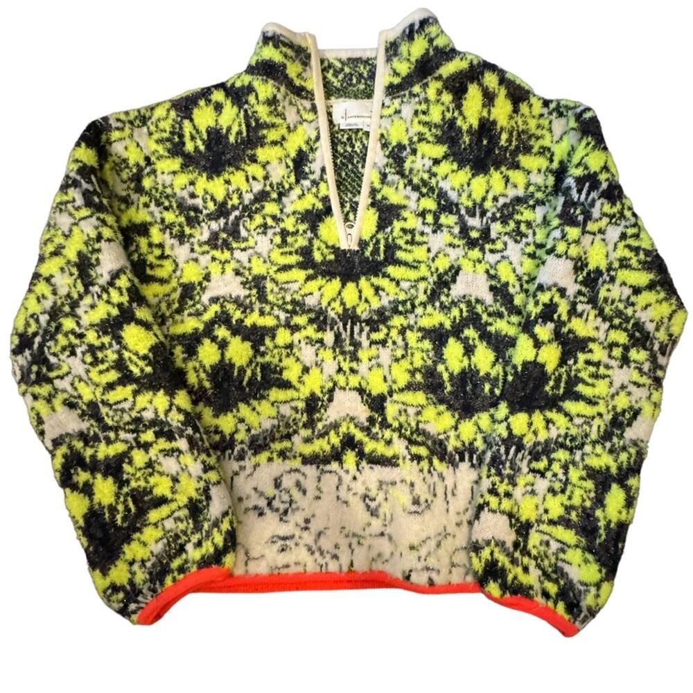Anthropologie Neon Yellow and Black Patterned Sweater